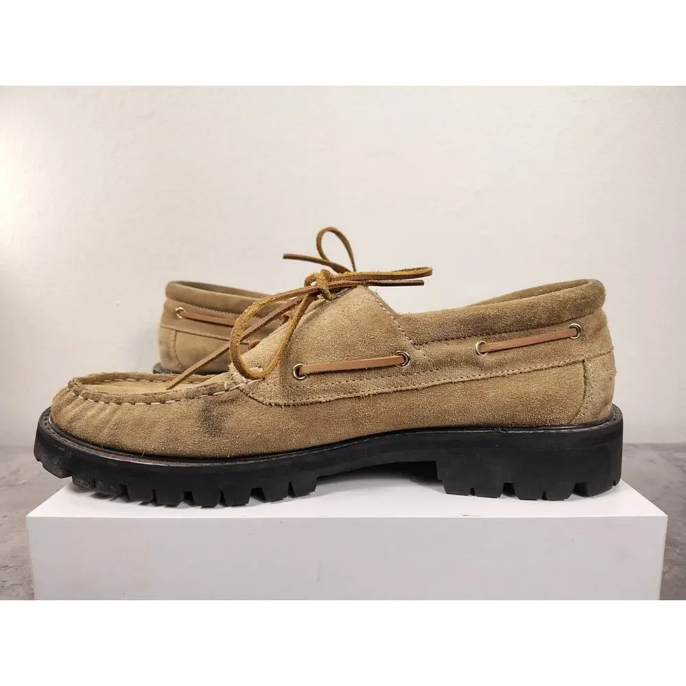 VINNY’s Aztec Boat Shoes Men's 13 Beige Suede Vibram Loafers Made In Portugal